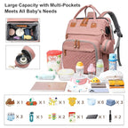 Baby Diaper Bag Backpack Diaper Bag Multifunctional Waterproof Diaper Bag with Changing Station Travel Diaper Backpack with Changing Pad, Pacifier Case & Stroller Straps(Pink)