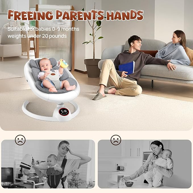 Baby Swings for Infants to Toddler, Portable Baby Swing with Extra Pad, Electric Infant Swing with 5 Speeds and Bluetooth Music, Indoor & Outdoor