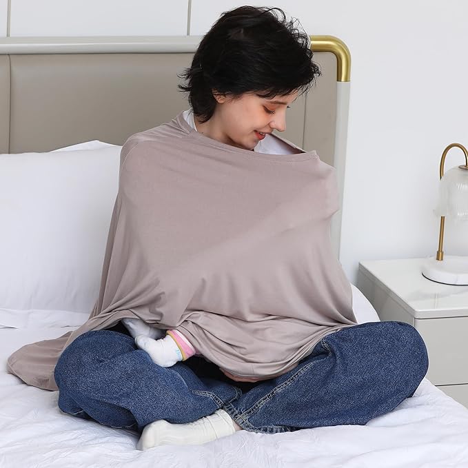 Multi-use Nursing Cover for Breastfeeding, 360°Full Coverage Nursing Poncho, Rayon Soft & Breathable Breastfeeding Cover up (Smooth Rayon, Warm Taupe)