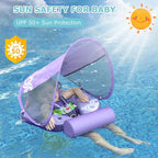 Mambobaby Float Baby Float with Canopy & Tail Non-Inflatable Infant Pool Floats Adjustable Safety Strap Toddler Swim Trainer (Purple)