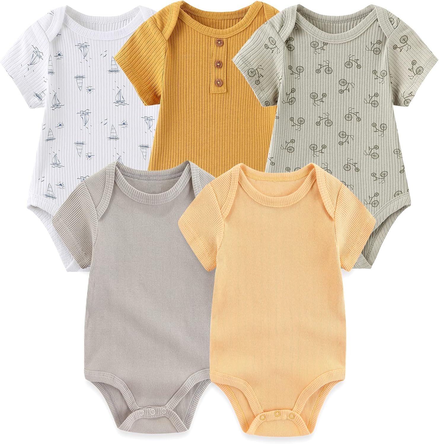 Newborn Baby Short Sleeve Bodysuit Cotton One-Piece Baby Clothes 5-Pack, 0-12 Months