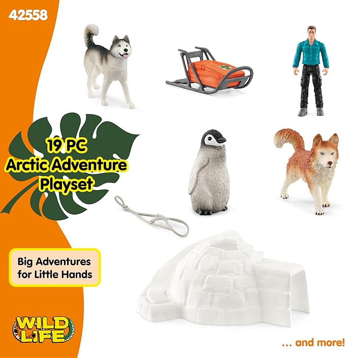 Schleich Wild Life - 19PC Antarctic Expedition Playset with Penguin, Dog Figurines, Action Figure and Accessories - Actic Animal Imaginative Play Set for Kids Ages 3+