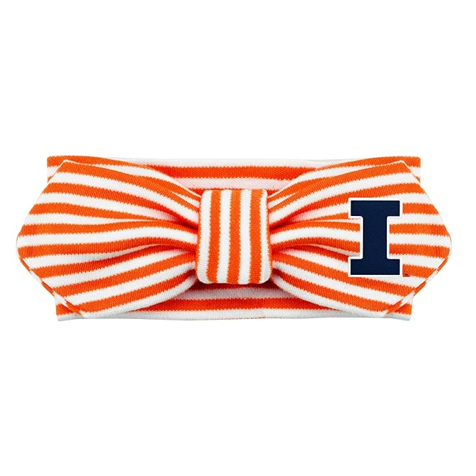 Creative Knitwear Illinois Fighting Illini Infant Girls Orange/White Striped Hair Knot Headband Embroidered Logo - Size Newborn - 4T