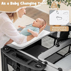 BABY JOY 4 in 1 Pack and Play, Portable Baby Playard with Bassinet & Diaper Changing Table, Infant Bassinet Baby Crib Activity Center with Toys & Oxford Bag from Newborn to Toddlers (Dark, Classic)