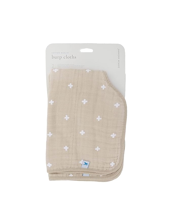 Little Unicorn Ultra-Absorbent Premium Burp Cloth 2 Pack | Soft on Baby's Skin | Larger Size | Ergonomic Design | Set of 2 (Taupe Cross)