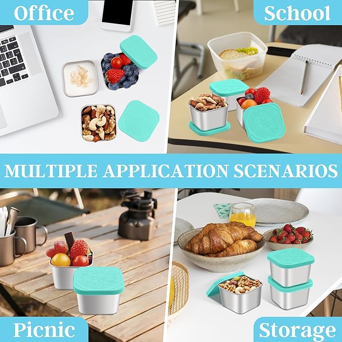 Stainless Steel Snack Containers for Kids,7.2oz Easy Open Leak Proof Reusable Snack Box Container with Lids,Small Lunch Containers for Meal Prep,School,Picnic and Travel-3Pack