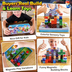 Soyee Magnetic Blocks Travel Toys with Metal Tin Travel Essentials STEM Learning Outdoor Building Kids Toddler Toys & Birthday Gifts for Boys Girls Ages 3+