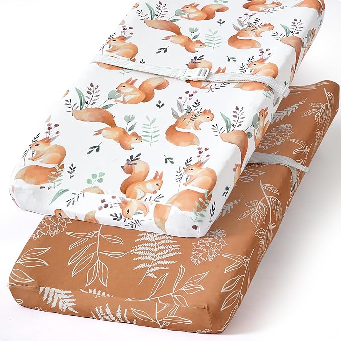 BROLEX Changing Pad Covers for Baby: Boy Girls Ultra Stretchy Soft 2 Pack, Squirrel Foliage