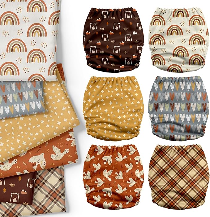 Mama Koala 3.0 Cloth Diapers for Babies, 6 Pack One Size Washable and Reusable Pocket Diapers for Newborns and Toddlers (Peace & Love)