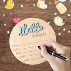 Baby Announcement Sign, 5.9 Inch Wooden Hello World Newborn Signs, Birth Announcement Sign, Baby Shower Hospital Nursery for Newborn Boys and Girls (Sky blue)