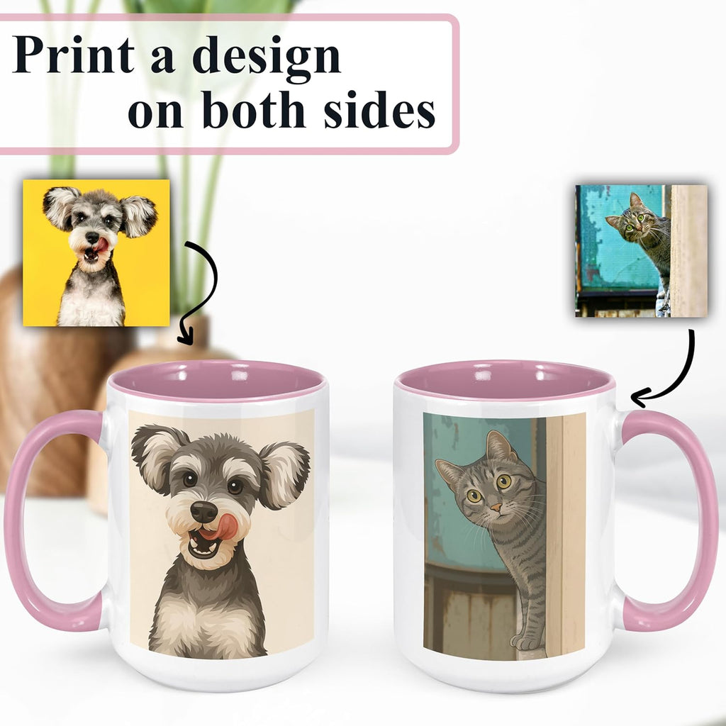 Personalized Coffee Mug, Custom Drawing Portrait Gift, Funny Customized Coffee Gift for Men & Women, Custom Mugs with Pictures, Pink 15oz Customized Ceramic Tea Cup