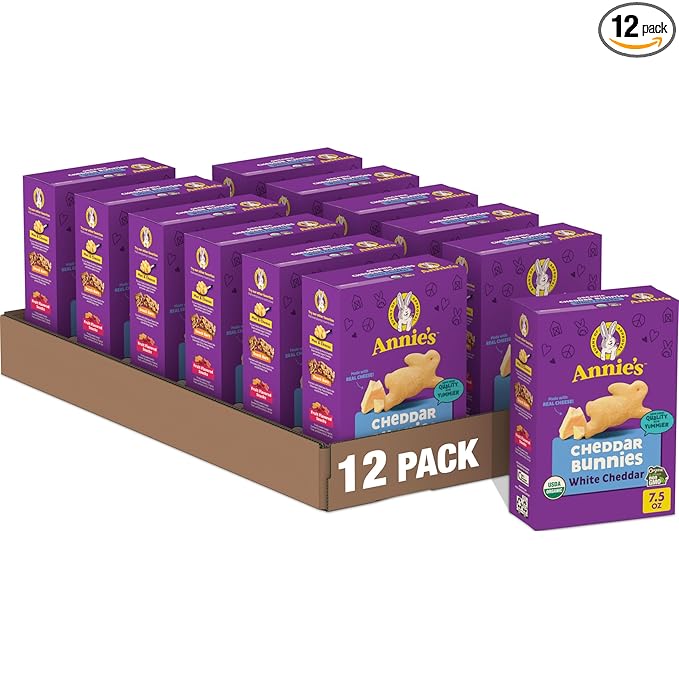 Annie's Organic White Cheddar Bunnies Baked Snack Crackers, 7.5 oz (Pack of 12)