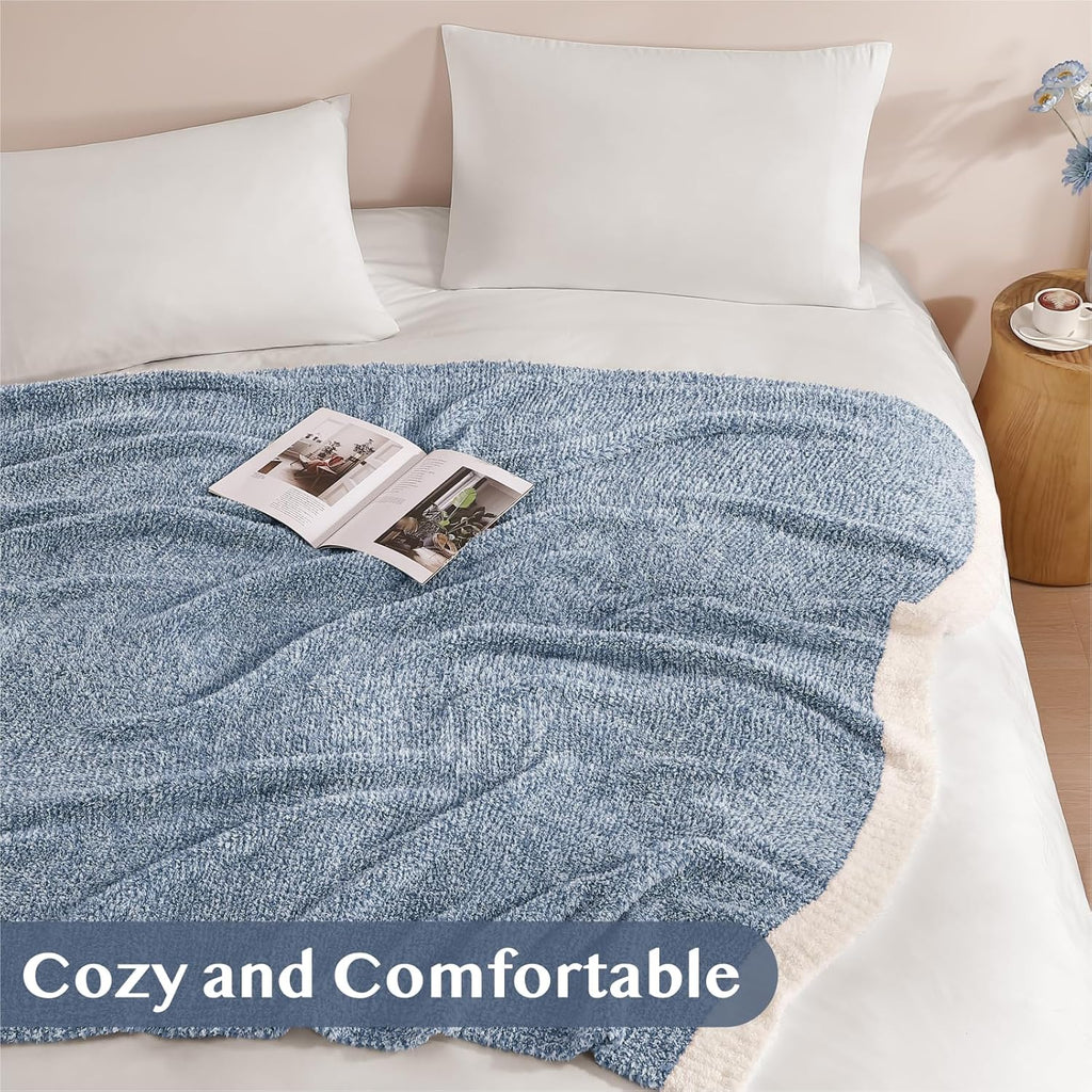 WRENSONGE Throw Blanket Cationic Dyeing Blue Soft Cozy Fluffy Warm Hand Made Weave Throw Blankets for Couch, Sofa, Chair, Bed, Camping, Picnic, Travel Lightweight Bed Blanket - 60"*80"