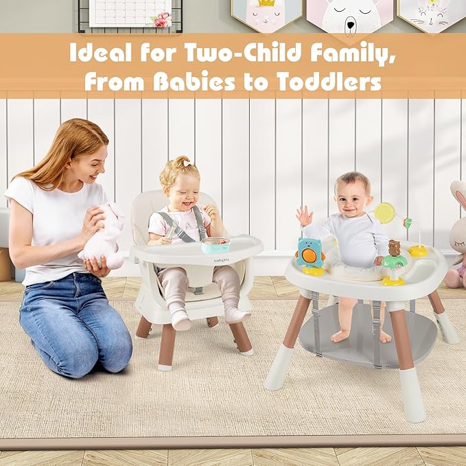 HONEY JOY 16-in-1 Baby High Chair, Convertible Highchair for Babies and Toddlers/Booster Seat/Activity Center with Toys, Building Block Table & Stool, Safety Harness, Removable Cushion & Tray (White)