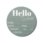 Hickory Hollow Designs - Baby Announcement Sign for Newborn Boys and Girls (Color Bases) - Hello World Nursery Decor Sign & Photo Prop for Babies Made of Birch Wood - 6" Circle Board (Sage)