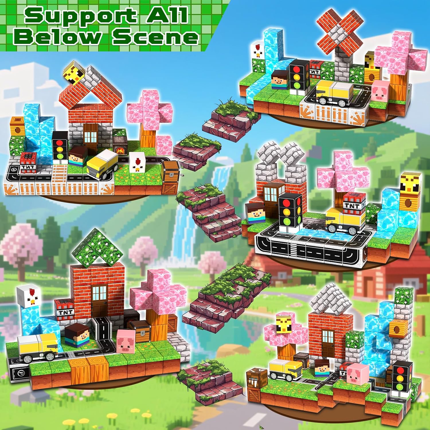 100 PCS 0.8in Magnetic Blocks - Magnet Toys & Magnetic Building Blocks Cubes, Stacking Magnets, STEM Toys for School Acitivities, Birthday Gifts for Boys Age 3+ Years Old (Theme: Forests)