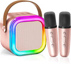 【2025 Newest】 Mini Karaoke Machine for Kids Girls & Boys - Portable Bluetooth Speaker with 2 Wireless Microphones - Kids Birthday Gifts for Ages 4-10 - Kids' Instrument Accessories - Rose Gold
