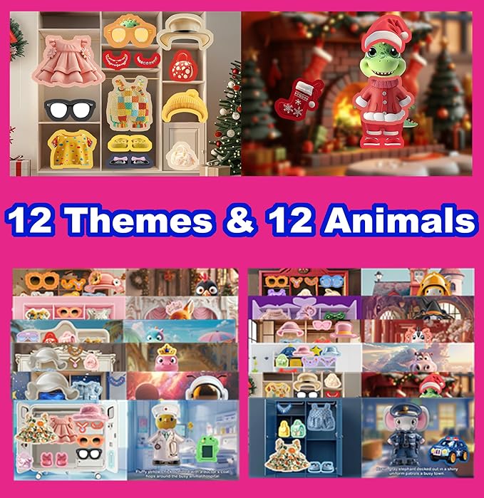 Dino Fun Animal Dress-up Sticker Book for Kids, Reusable Sticker Book for Toddlers 2-4 Years,12 Animals+Over 200 Cloths & Accessories,Sticker Dress up - Removable Sticker Activity Book for Girls