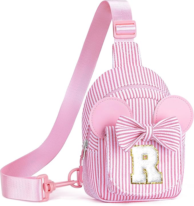 Pink Crossbody Bag, Gifts for Little Girl, Birthday Gifts for 3 4 5 6 7 8 9 Year Old Girls Gift Ideas, Birthday Gift for Girl Kids, Small Initial Belt Bag (Pink R)