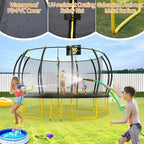 10FT 12FT 14FT 16FT Pumpkin Trampoline for Kids Adults, ASTM Approved Outdoor Recreational Trampoline with Basketball Hoop, Enclosure Net, Yellow