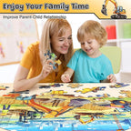 Floor Puzzles for Kids Ages 3 4 5 6 7 8, 70 Piece Construction Site Jigsaw Puzzle with Excavator Bulldozer Forklift Dumper Truck, Building Site Educational Toy Gift for Boys Birthday Christmas