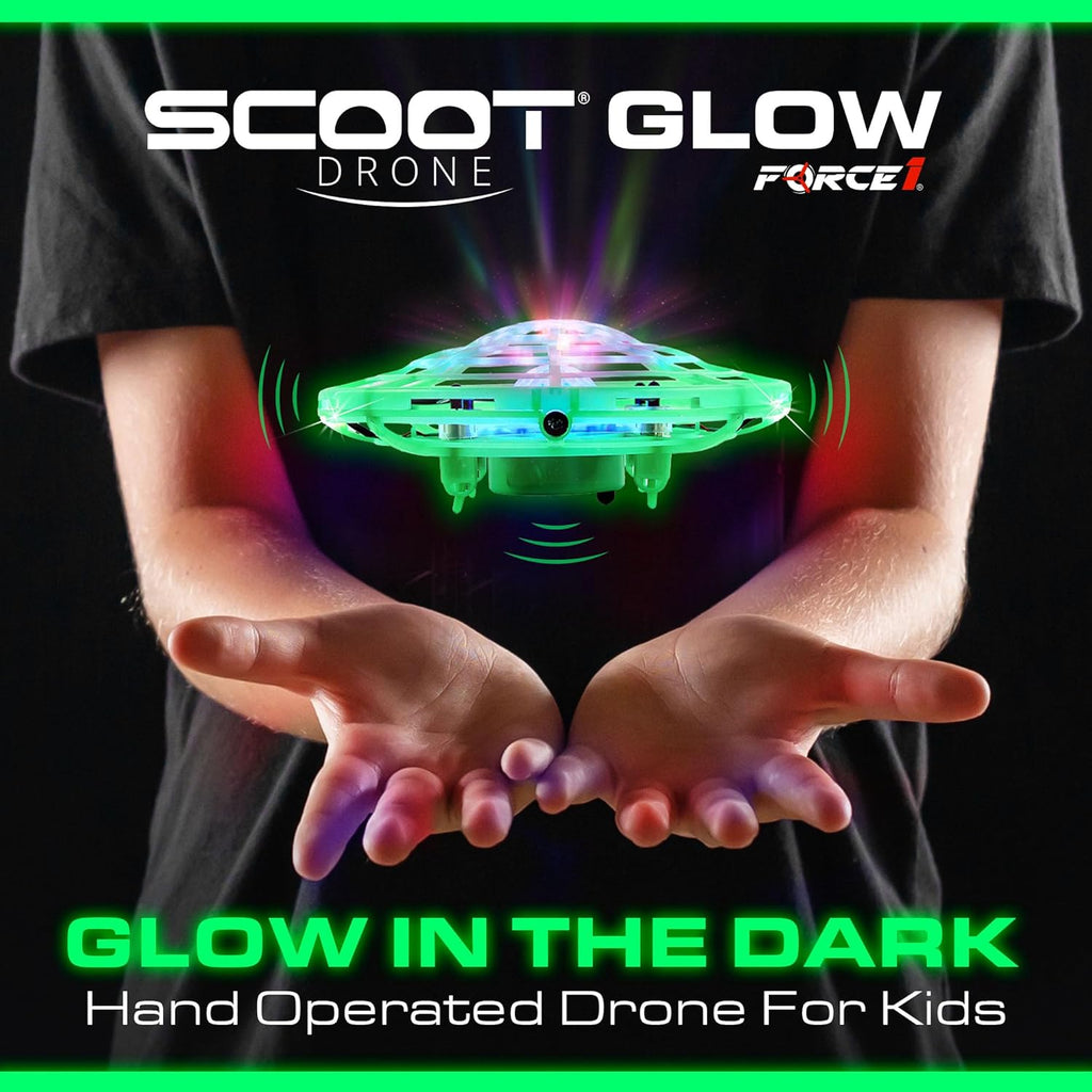 Force1 Scoot Glow Hand Operated Drone for Kids or Adults- Glow in the Dark Hands Free Motion Sensor Mini Drones, LED Lights, 360 Flips, Easy Indoor Small UFO Flying Orb Ball Drone Toy for Boys Girls