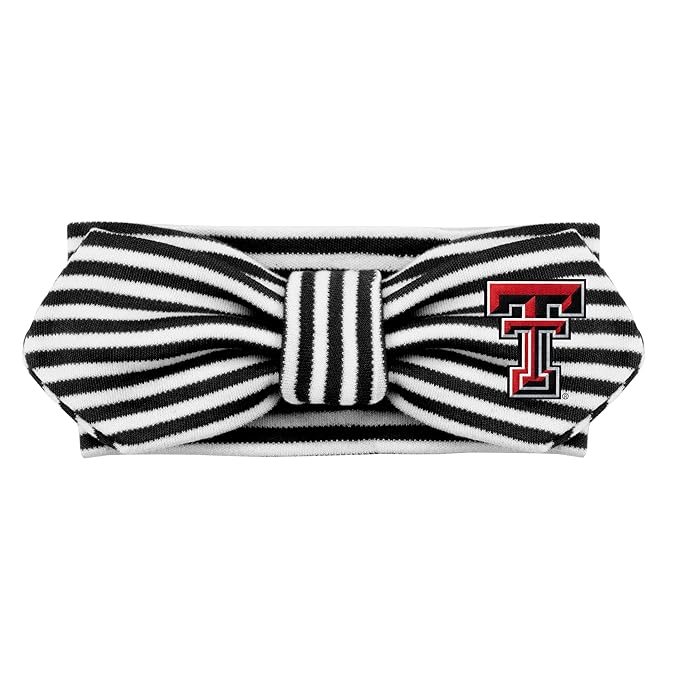 Creative Knitwear Texas Tech Red Raiders Infant Girls Black/White Striped Hair Knot Headband Embroidered Logo - Size Newborn - 4T