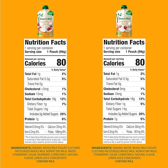 Beech-Nut Toddler Food Breakfast Pouches Variety Pack, NEW Breakfast Favorites Fruit & Yogurt Purees Variety Pack, 3.5 oz (18 Pack)