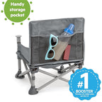 Bright Starts Pop 'N Sit Portable Booster, Indoor/Outdoor Use, Floor Seat with Feeding Tray, Grey, 6 Mos - 3 Yrs