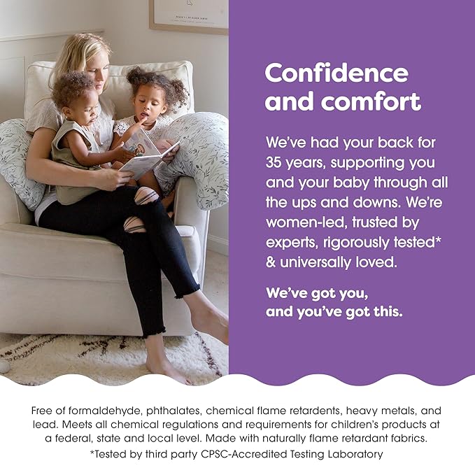 Boppy Total Body Pregnancy Pillow, Gray Scattered Leaves, Supportive Pregnancy Body Pillow for Versatile Full Body Use, Contoured Shape at All Stages