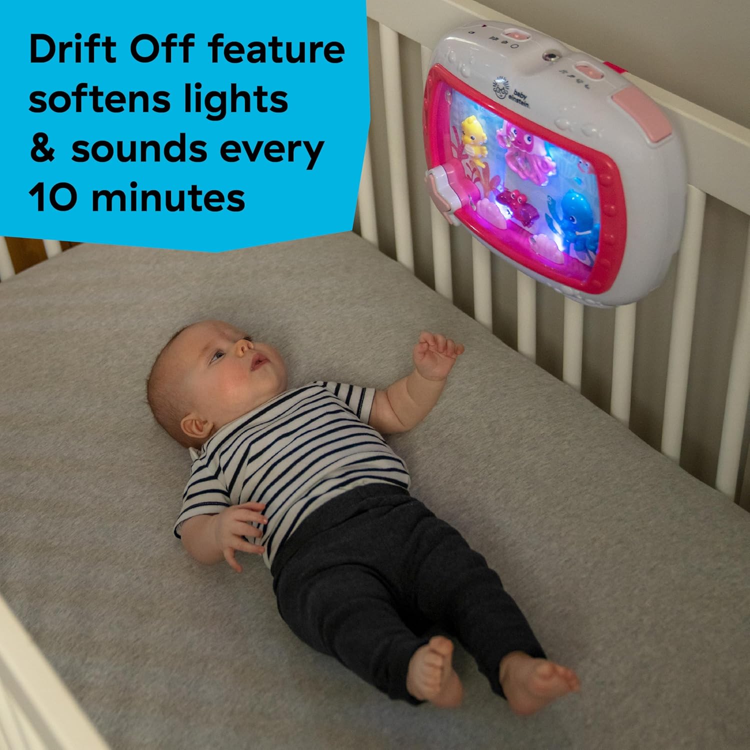 Baby Einstein Sea Dreams Soother Musical Crib Toy and Sound Machine, Pink, Newborn and up