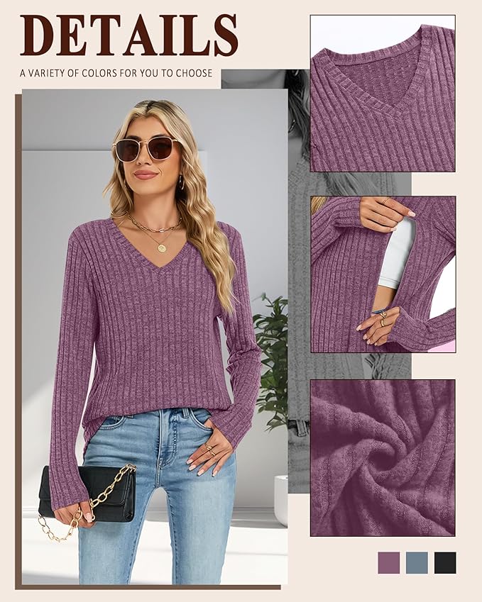 3 Pack Women's Maternity Nursing Tops, V Neck Breastfeeding Sweaters Long Sleeve Hidden Zipper Shirts