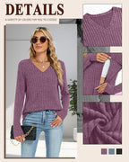 3 Pack Women's Maternity Nursing Tops, V Neck Breastfeeding Sweaters Long Sleeve Hidden Zipper Shirts