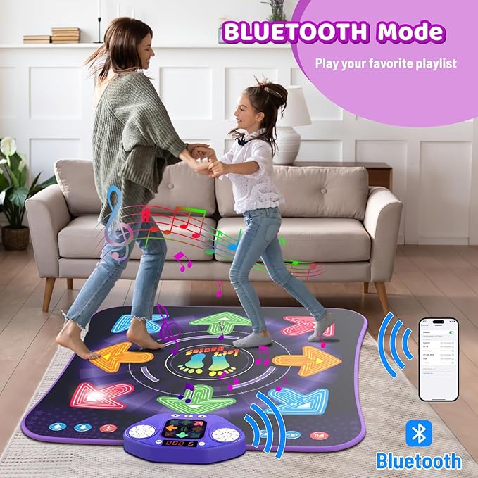 Dance Mat Toys for 3-12 Year Old Girls Boys, Dance Pad with Light Up 8-Buttons & Bluetooth, Music Dance Game with 7 Game Modes, Christmas Birthday Gifts for 3 4 5 6 7 8 9 10+ Year Old Girls Boys