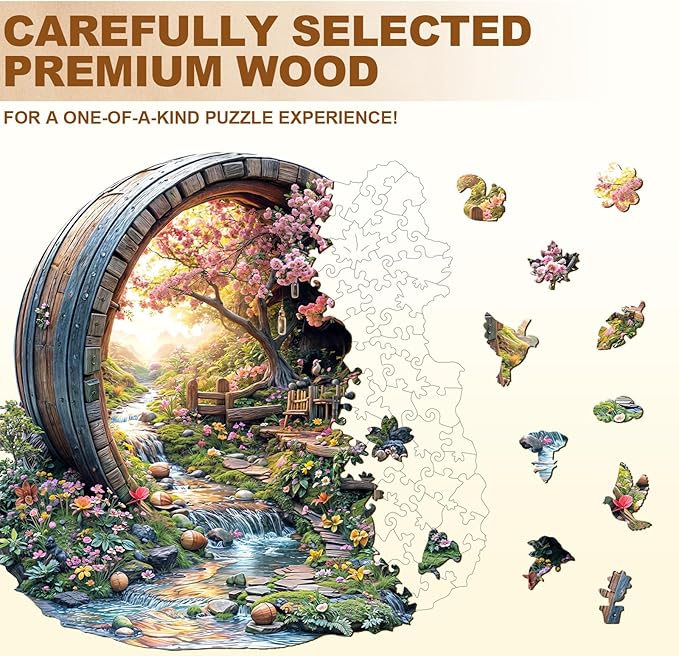 Wooden Puzzles for Adults, Spring Flower Wooden Jigsaw Puzzle for Adults, 280 Piece Unique Animal Shape Wood Puzzles Adult, Birthday Party Gifts for Friends & Family Game Home Decor (L-13.4 * 13.1in)