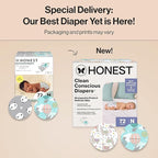 The Honest Company Clean Conscious Diapers for Delicate Skin | Up to 100% Leakproof | Hypoallergenic, Fragrance Free | Gender Neutral | Club Box, Size Newborn, 72 Count (Prints May Vary)
