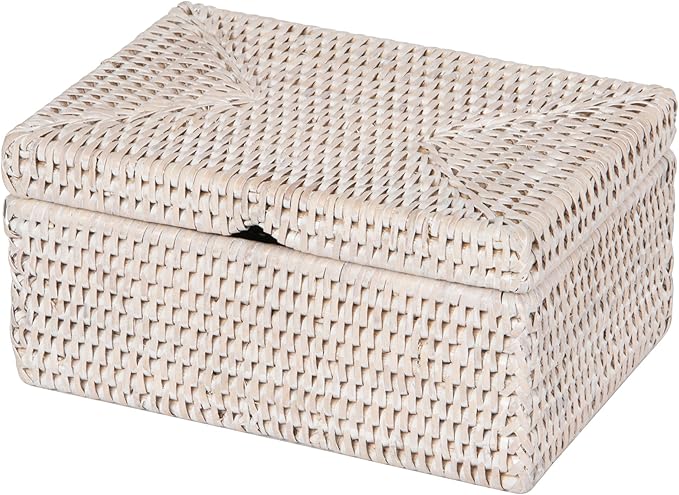 La Jolla Rattan Storage Box for Wet Wipes, Jewelery and More (White-Wash)
