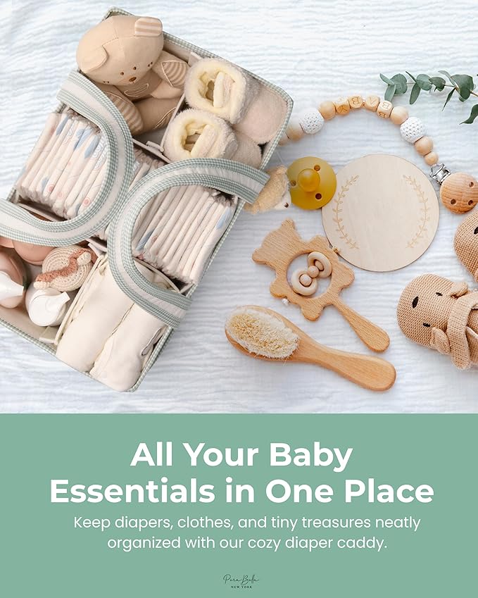 PeraBella XL Diaper Caddy Organizer With Handle, Baby Shower Gifts Basket Bag, Registry Search Must Haves Items, Newborn Girl Boy Nursery Storage Organizer, Baby Bag Essentials, Car Diaper Caddy Cart