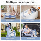 TPN Collapsible Baby Bathtub, Baby Bath Tub with Soft Cushion & Real-Time Thermometer, Baby Bathtub Infant to Toddler Tub (0-36 Months), Portable Travel Baby Tubs for Newborns (Blue)