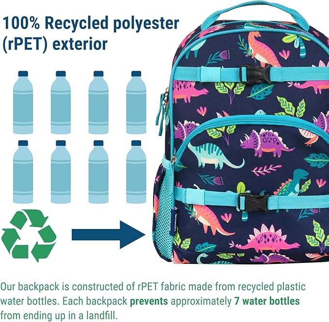 Wildkin ECO rPET 15-inch Kids Backpack – Sustainable, Padded, Adjustable – Darling Dinosaurs