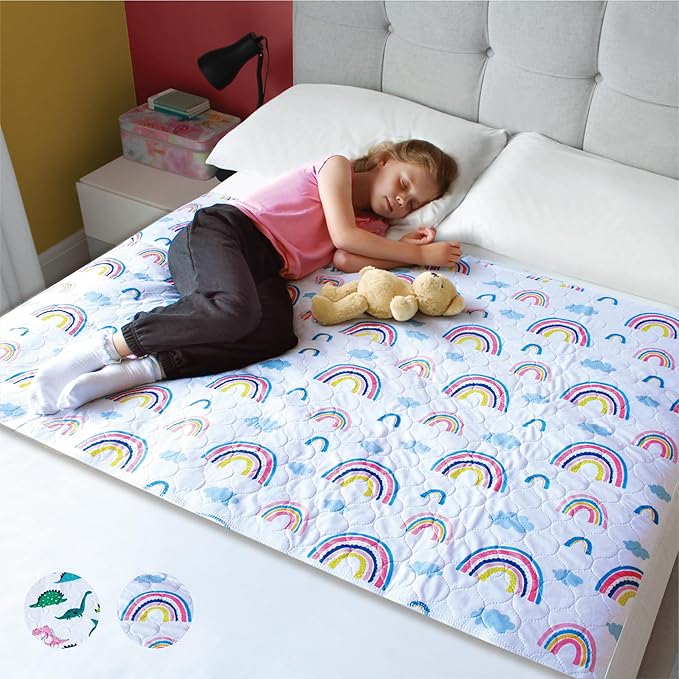 Hygge Sheets®Potty Training Pee Pads for Kids, Toddlers - 100% Waterproof, Non Slip Bed Wetting Pad for Full Size Beds - Washable, Reusable Mattress & Sheet Protector - Rainbow