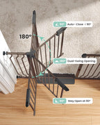 Mom's Choice-GROWNSY Baby Gate for Stairs, 30.5"-48.4" Pressure Mounted Baby Gate for Top of Stair&Doorway with V-Shaped Rods, Anti-Trip Pedal,Wide Stairs Dog Gate Easy Install w/Red Reminder,Brown