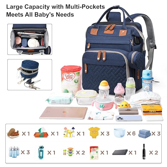 Diaper Bag Backpack Diaper Bag Multifunctional Waterproof Diaper Bag with Changing Station Travel Backpack with Changing Pad, Pacifier Case & Stroller Straps(Blue)