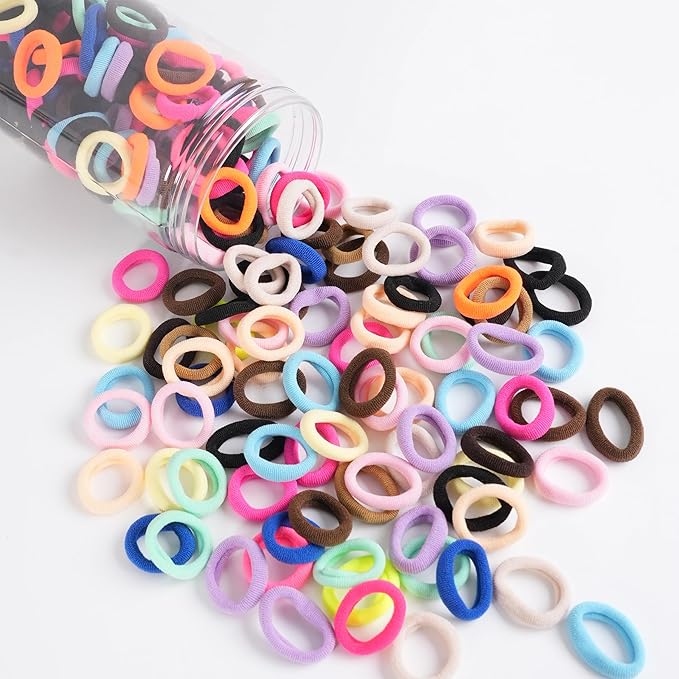 TaShow 500 Count Baby Hair Ties for Infants, Mixed Color, Soft Elastic Ponytail Holders for Toddler Girls, Cotton Baby Girl Hair Ties, 18 Colors