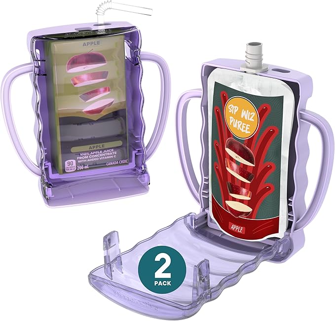 Dinneractive Sip Wiz - Baby Pouch Holder No Squeeze Pouch Food Pouches & Juice Box Holder - Anti-Squeeze Yogurt Pouch Reusable Toddler Essentials 2 Pack