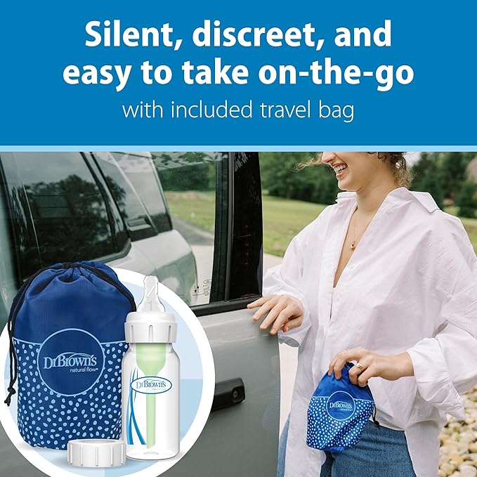 Dr. Brown's 100% Silicone One-Piece Breast Pump,Hands-Free Breast Milk Collector with Anti-Colic Options+ Baby Bottle (4 oz/120 mL),Level 1 Nipple,Travel Lid and Travel Bag