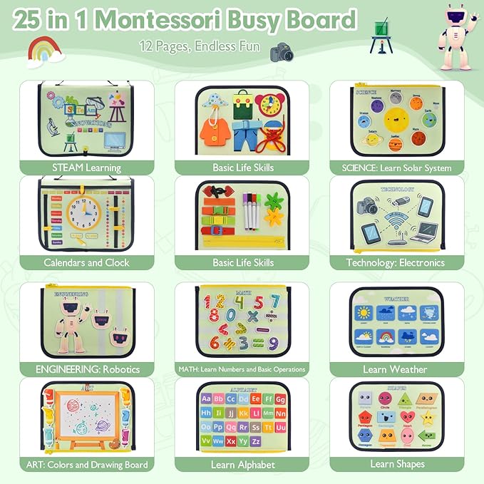 STEAM Learning Busy Board, Educational Activity Center for Kids
