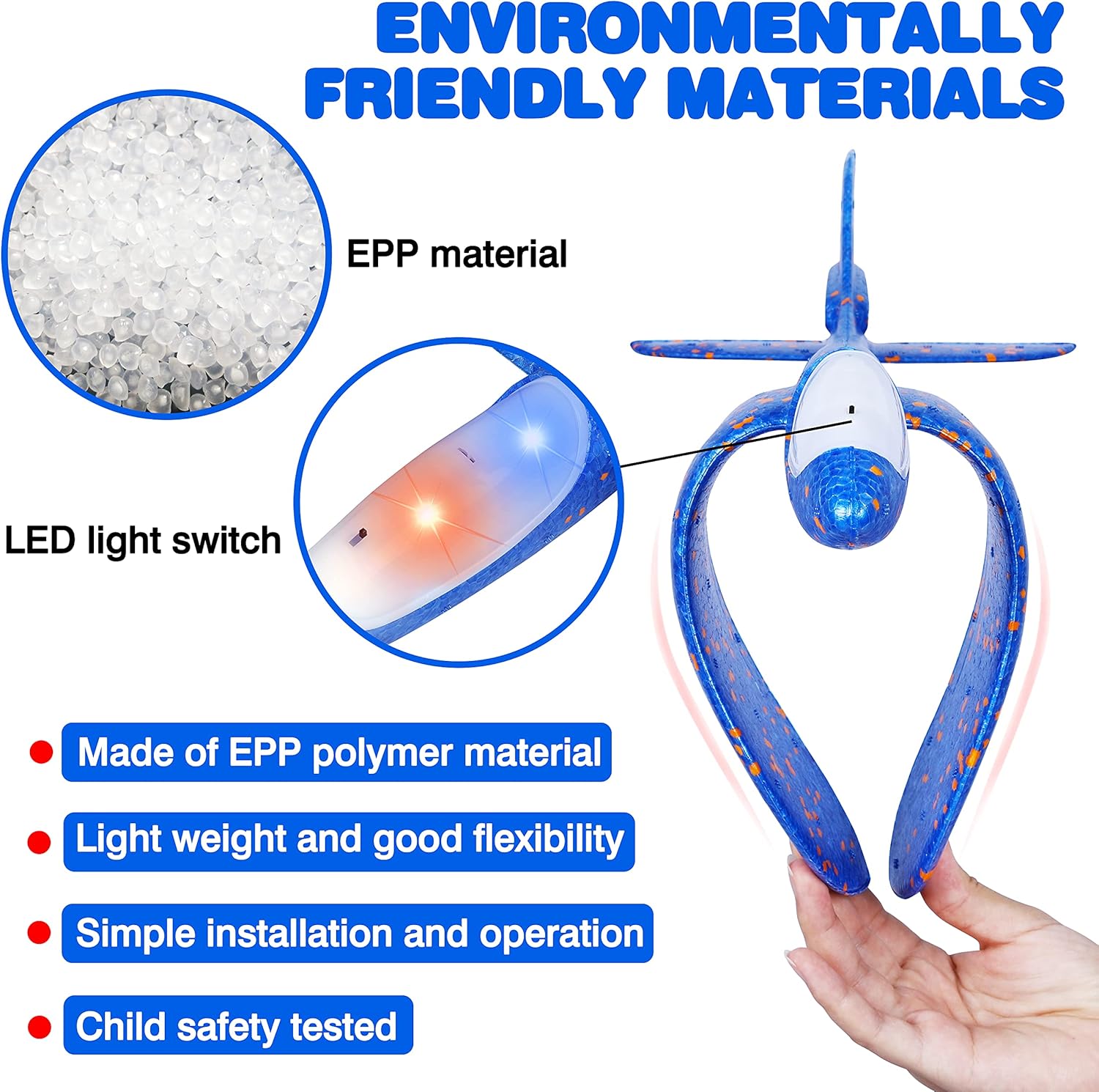 CUKU 4 Pack LED Light Airplane Toys-17.5" Large Throwing Foam Plane-2 Flight Modes Glider Plane-Outdoor Flying Toys for Kids-Flying Toys Gift for Boys Girls 3 4 5 6 7 8 9 Years Old