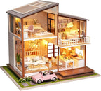 Spilay DIY Dollhouse Miniature with Wooden Furniture,DIY Dollhouse Kit Large Villa Model with LED Light & Music Box,1:24 Scale Creative Room Gift for Adult Teenager