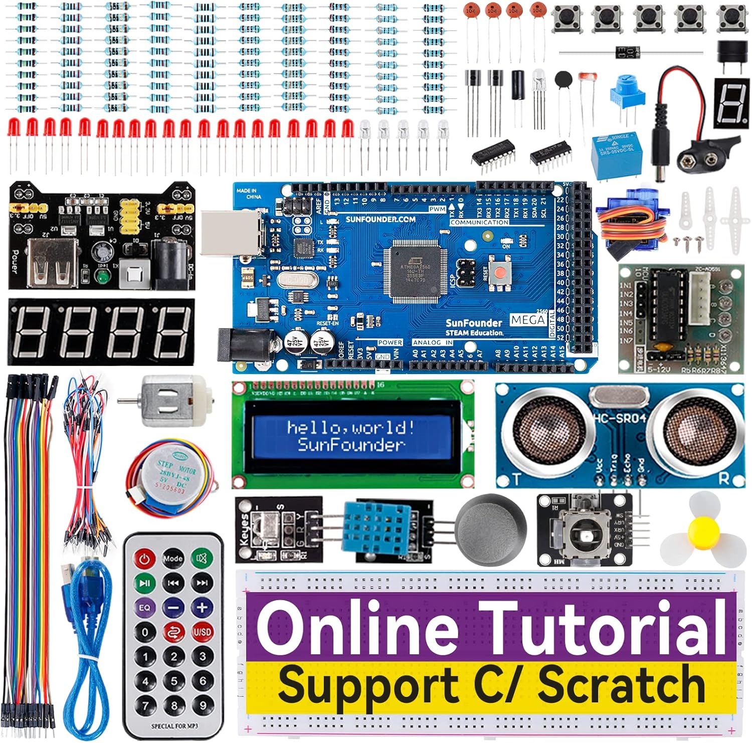SunFounder The Most Complete Starter Project Kit Compatible with Arduino IDE Mega 2560 R3 Mega328 Nano Mega2560, Scratch Coding, Included 42 Online Tutorials